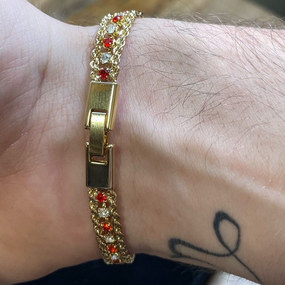 Vintage Deadstock 10KT Gold Filled Bracelet with Prong Set Quartz Crystals - Picture 4 of 7